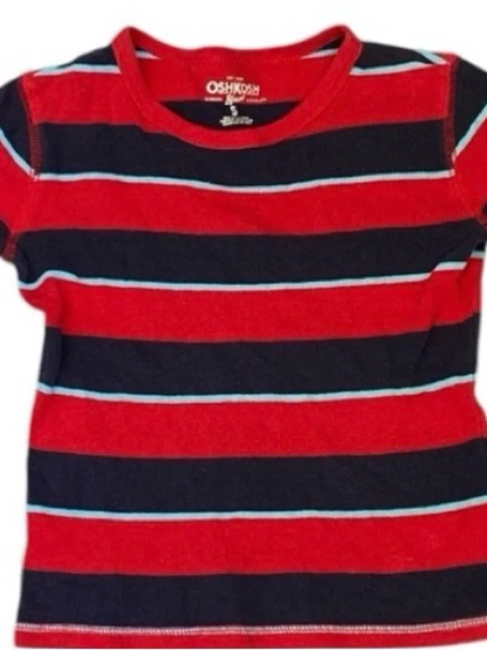 OshKosh B’gosh Boys Size 5 Red Navy Striped Thermal Shirt Long Sleeve Cotton